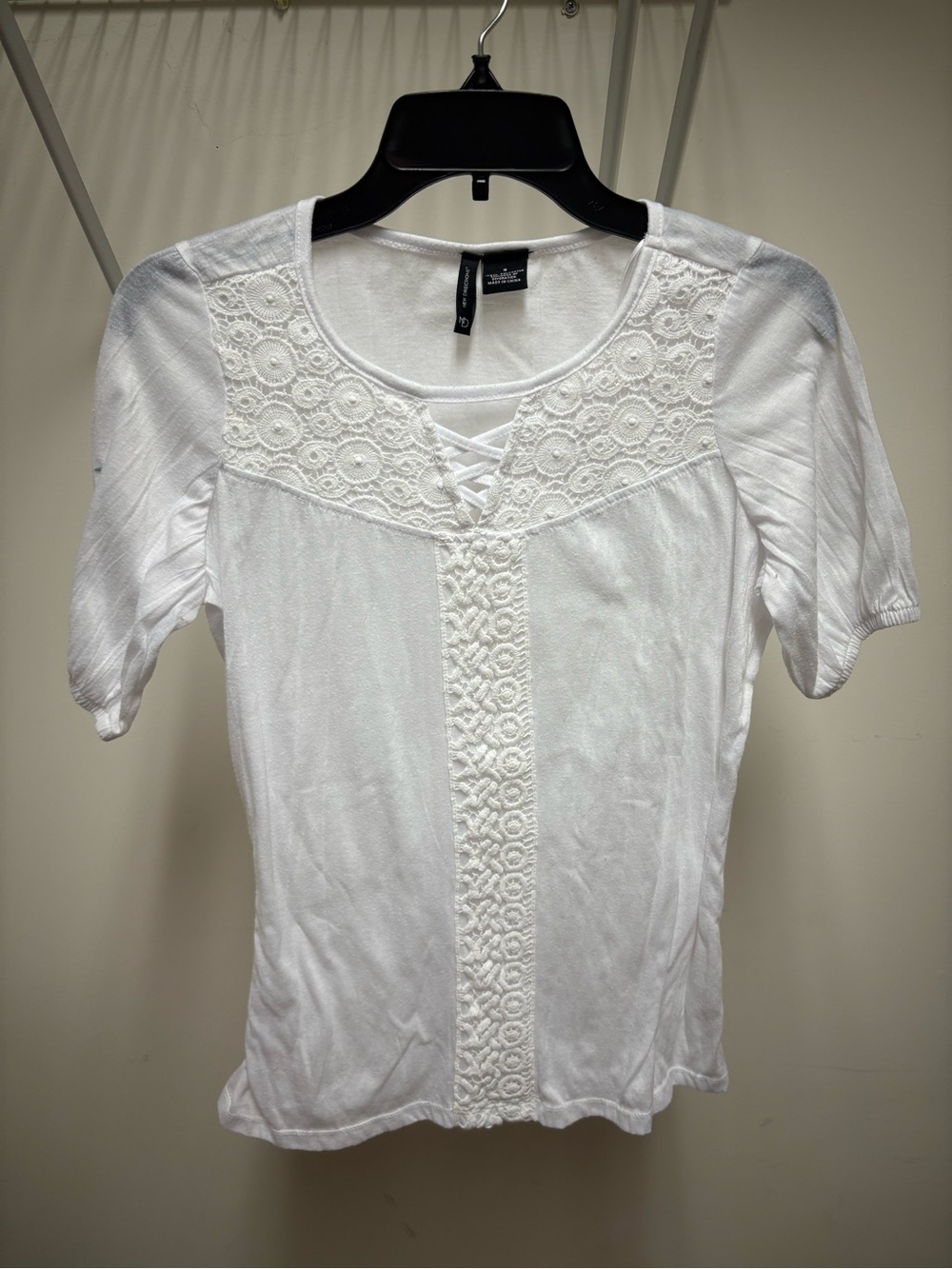 new directions White Short Sleeve Lace-Panel Top